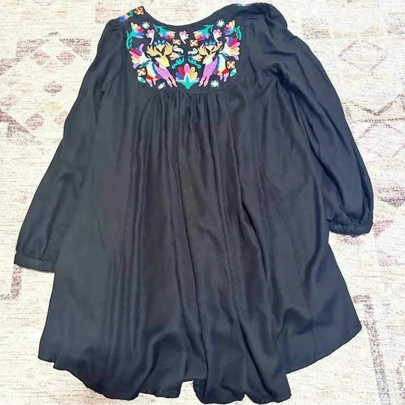 Womens Judith March Embroidered Mini Dress Long Sleeve Black M - Picture 13 of 14